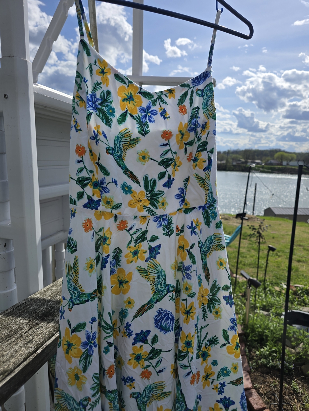 Old Navy White Floral Dress with Yellow & Blue Blooms